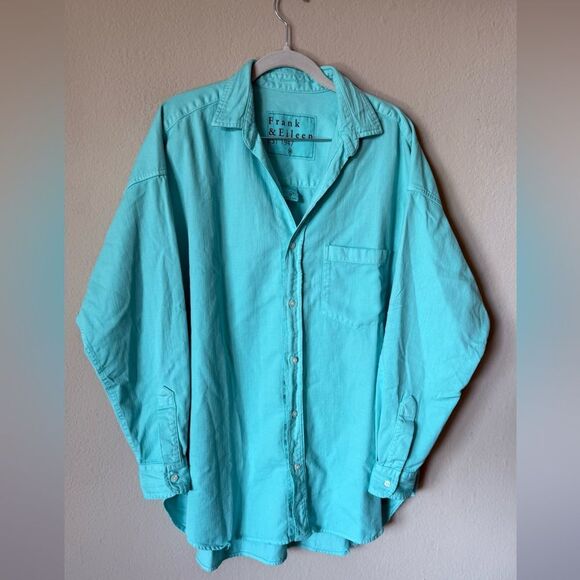 Frank & Eileen Shirley Mint Button-Up Shirt Blue Green Oversized Size XS - Picture 8 of 11